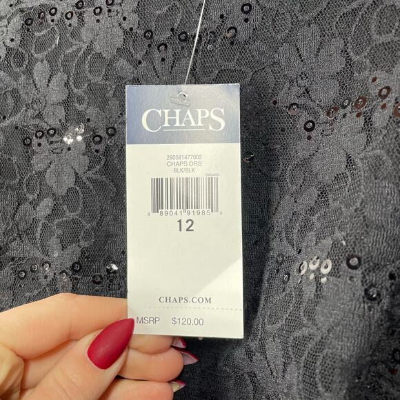 NWT Chaps Ralph Lauren Women's Black Lace Boat Neck Back Zip Midi Dress Size 12 - Picture 9 of 9